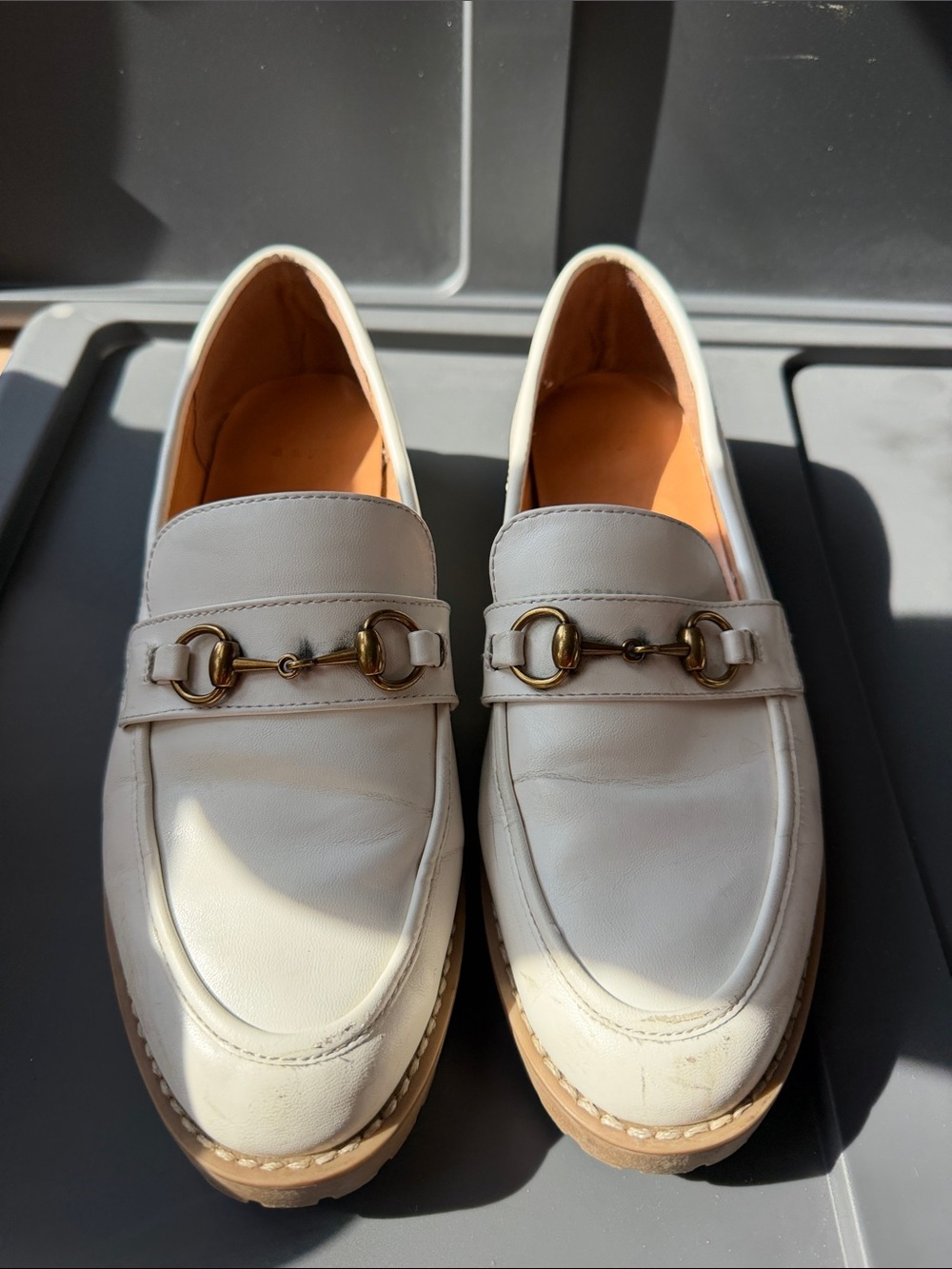 a new day White Leather Horsebit Loafers